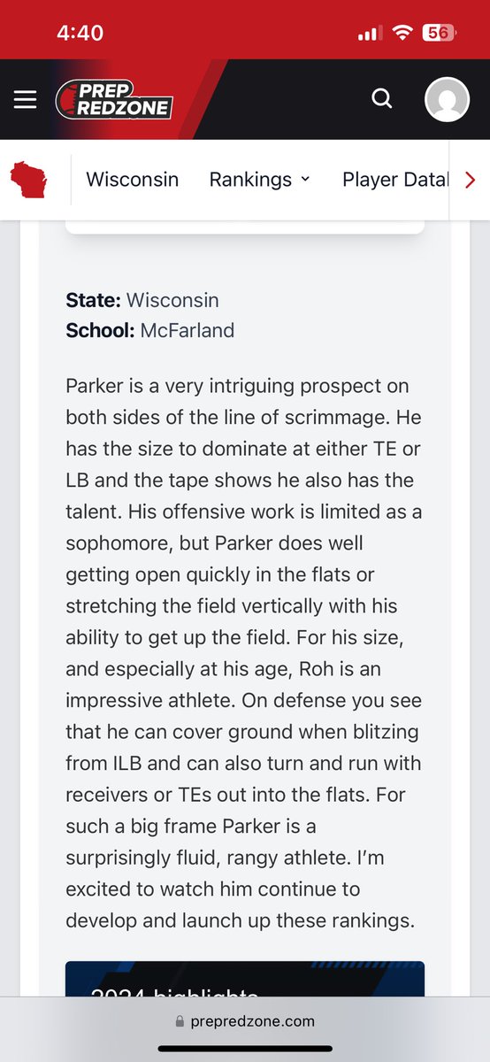 Parker Roh (@parkerroh18) on Twitter photo Blessed to be ranked #3 in the state for my position and class, and thankful for the write up <a href="/MJ_NFLDraft/">Mark Johnson</a> <a href="/PrepRedzoneWI/">Prep Redzone Wisconsin</a> Blessed to be ranked #3 in the state for my position and class, and thankful for the write up <a href="/MJ_NFLDraft/">Mark Johnson</a> <a href="/PrepRedzoneWI/">Prep Redzone Wisconsin</a>