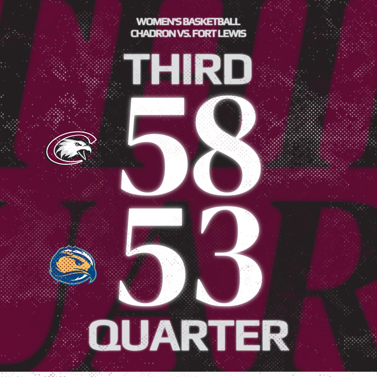 After the third quarter, Chadron State leads, 58-53.

Ashayla Powers - 21 pts, 8 reb
Kylie Krise - 9 pts