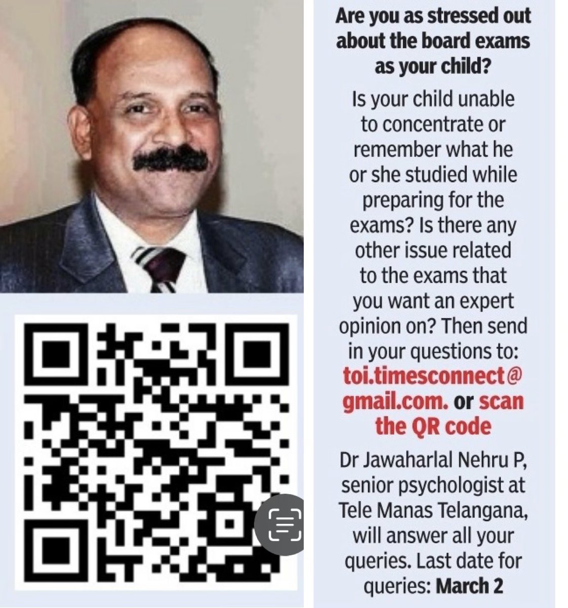 Are you as stressed out about the #boardexams as your child? Is your child unable to concentrate or remember what he or she studied while preparing for the #exams? Is there any other issue related to the exams that you want an expert opinion on? Then send in your questions to: