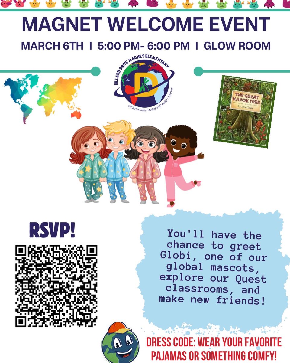 We look forward to meeting our new Dragonfly families on Thursday, March 6th, at our Magnet Welcome Event. 🌎 🧲🤩 #SOAR #GlobalStudies #WorldLanguages #SpanishImmersion <a href="/rsykez/">Roxann Sykes, DDMES Principal</a> <a href="/MollyMo518/">Molly Montgomery</a> <a href="/jqjoyner1/">Jennifer J</a> <a href="/wcpssmagnets/">WCPSS Office of Magnet Schools (Choice Schools)</a> <a href="/WesternWCPSS/">Western Area</a> <a href="/ddmespta/">Dillard Drive Elementary School PTA</a>