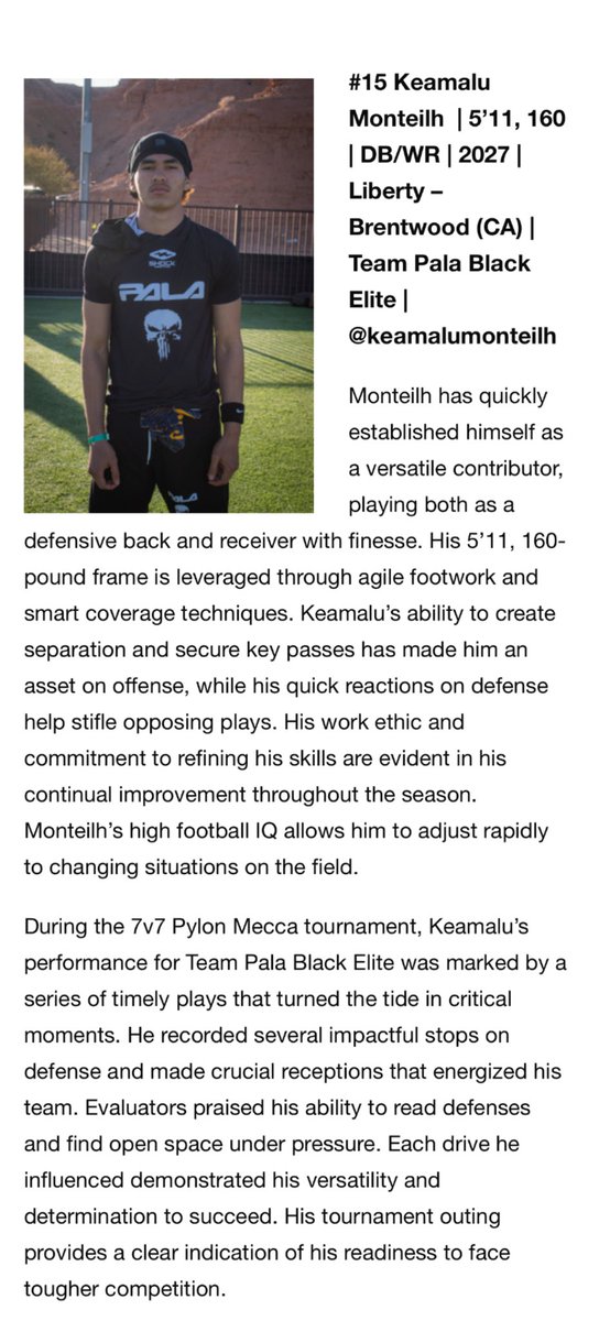 Thank you <a href="/sixstarfootball/">Six Star Football | PLUS+</a> for the positive write up! Great work at the Mecca this past weekend with <a href="/TeamPALA7v7/">Team PALA</a> <a href="/morisuesue/">Mori suesue</a> <a href="/troy_verango/">troy verango</a>