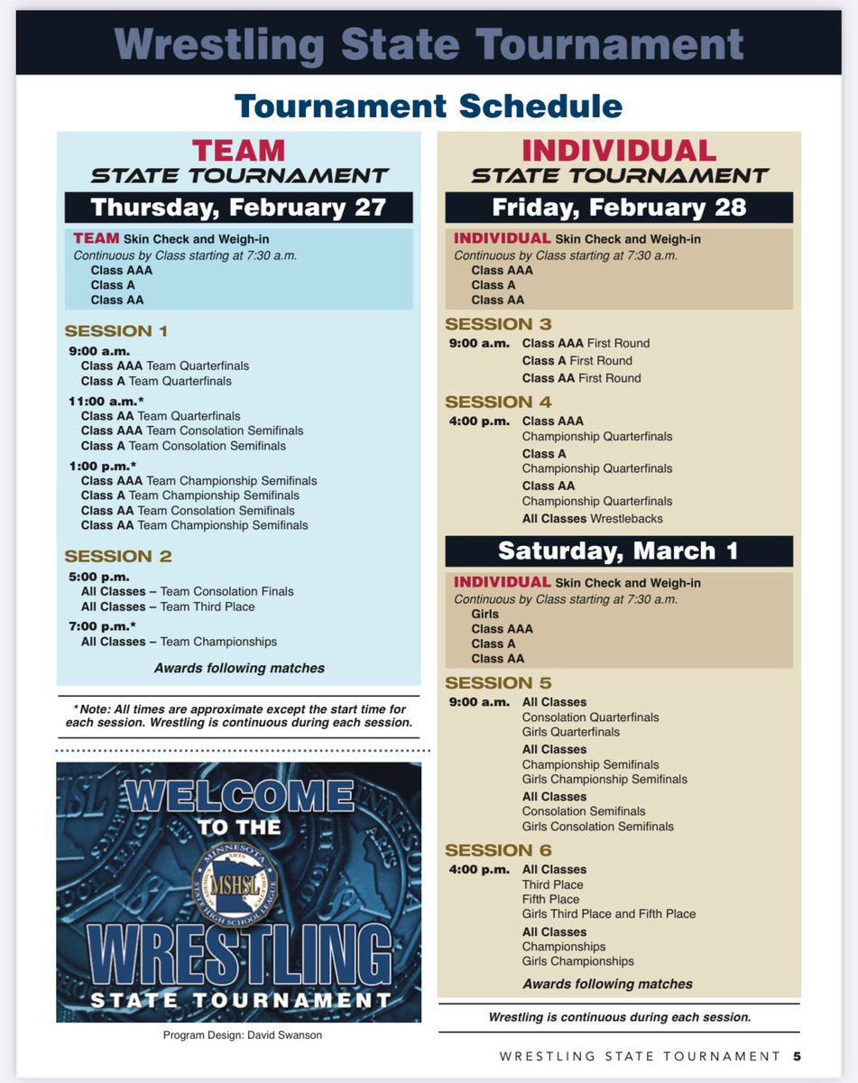 Good luck to Caden Haag and Talen Rabe this weekend! 

Wrestling starts at 9am tomorrow with AAA and A will follow those matches.