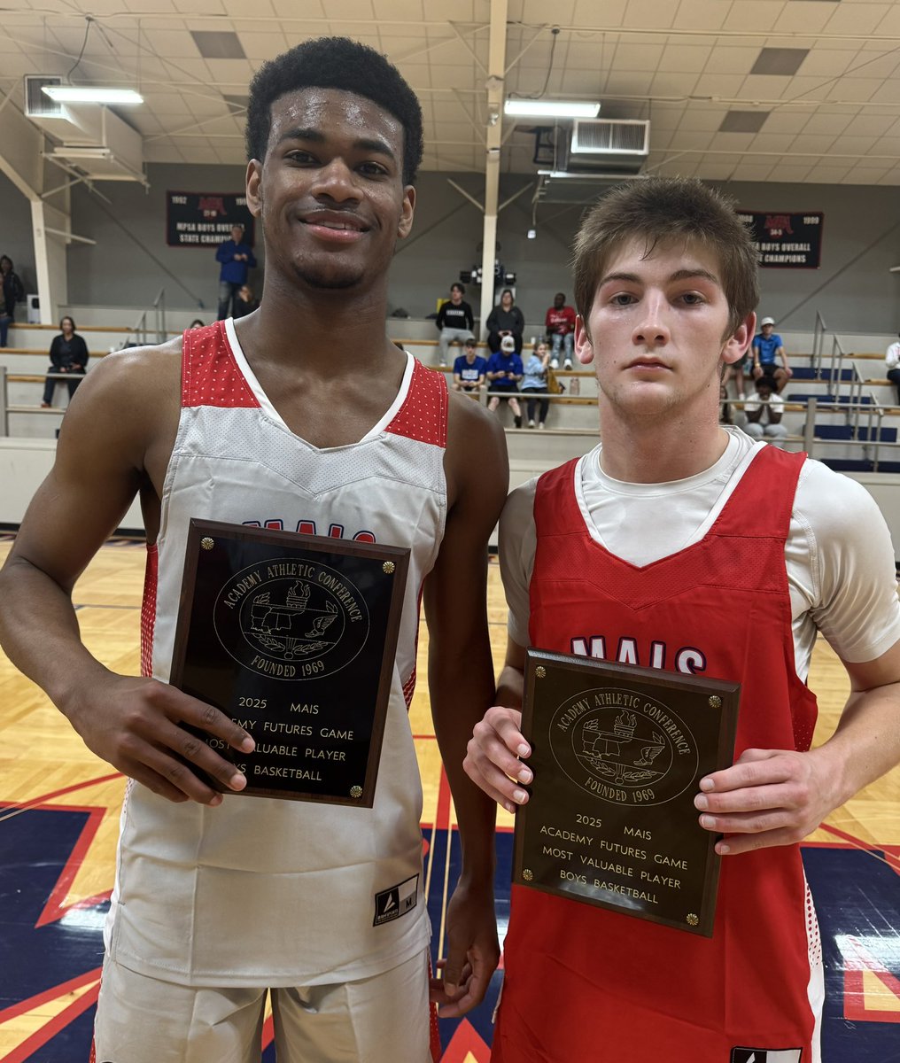 Congratulations to our MVP’s for the 2025 MAIS Boys’ Basketball Futures Games played earlier this evening at Madison-Ridgeland Academy.  (L-R) Joe Anthony, St. Joe (Madison) Catholic School &amp; Brennen Wilkinson, Oak Forest Academy.