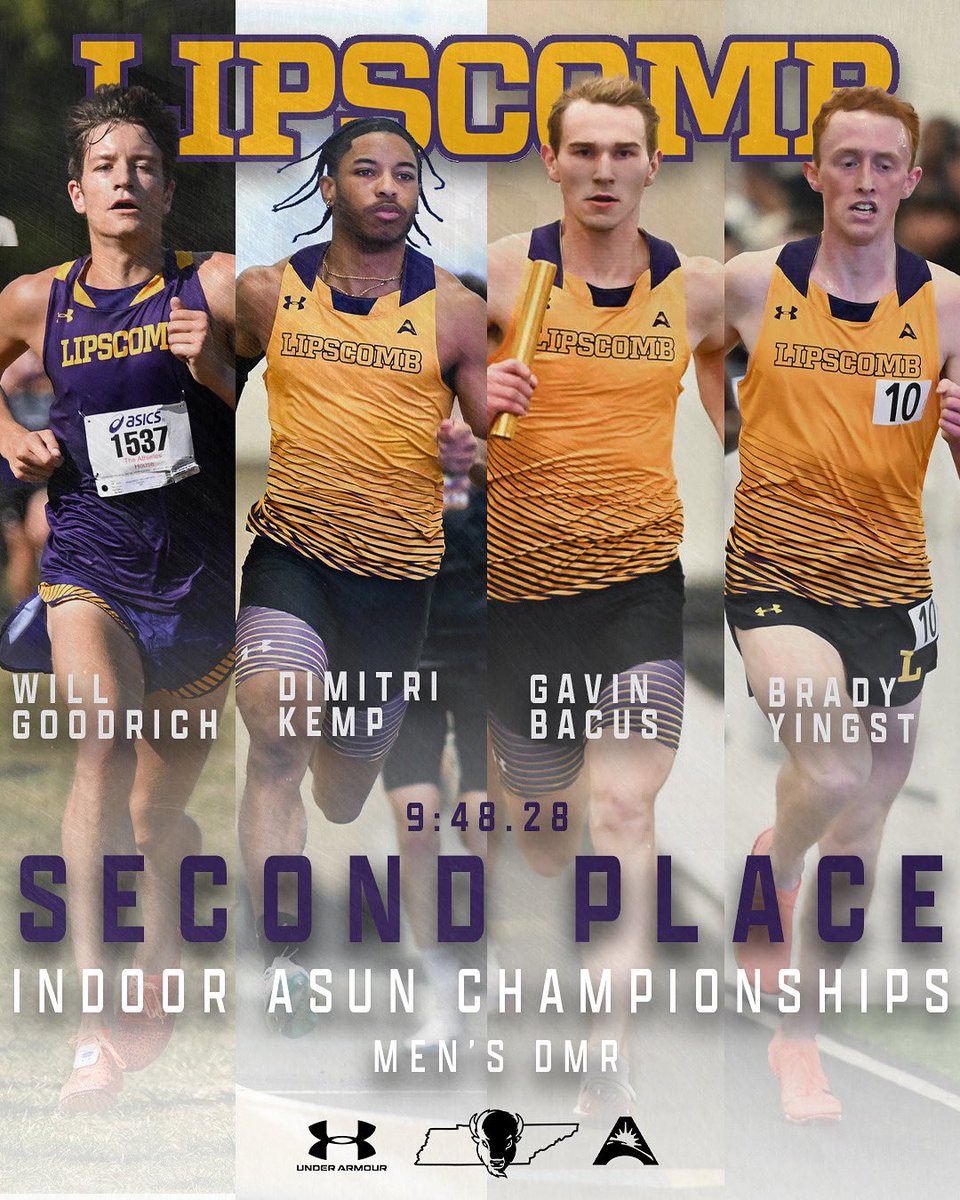 Two birds, one stone ‼️

🥈 | Lipscomb | Men’s DMR | 9:48.28

Will, Dimitri, Gavin, and Brady placed second in the Men’s DMR with a time of 9:48.28, setting the Program Record in the event!

#IntoTheStorm ⛈️ | #HornsUp 🤘