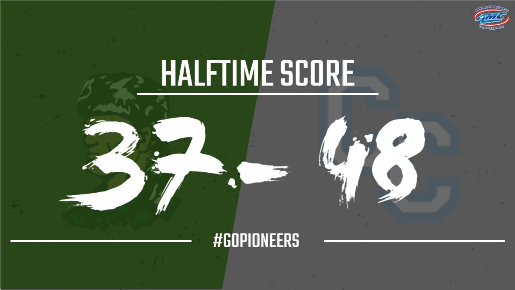 HALFTIME SCORE: #6 seed Pioneers trail the #3 seed Columbia College by 11 points at the break. Braxton Cousins leads the team with 8 points. #GOPIONEERS #AMCSCORES
