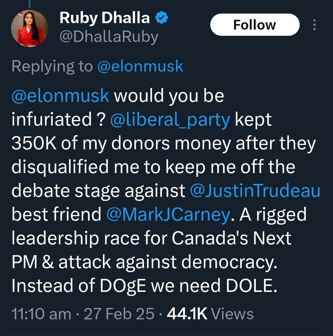 sillyrabbitfafo's tweet image. This completely confirms my belief that #RubyDhalla is a CPC plant. Playing both sides and engaging with the opposition. I’m glad she was removed from the race. I had my suspicions when all the Pierre supporters were illegally registering for the Liberal Party to vote for her