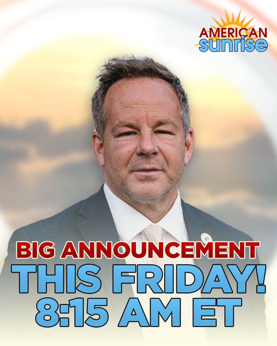 Real America's Voice (RAV) (@realamvoice) on Twitter photo 🚨 BIG ANNOUNCE COMING FRIDAY AT 8:15AM FROM <a href="/brianglenntv/">Brian Glenn</a> ON #AMSUN
SHARE THIS and set your reminders! 🚨 BIG ANNOUNCE COMING FRIDAY AT 8:15AM FROM <a href="/brianglenntv/">Brian Glenn</a> ON #AMSUN
SHARE THIS and set your reminders!