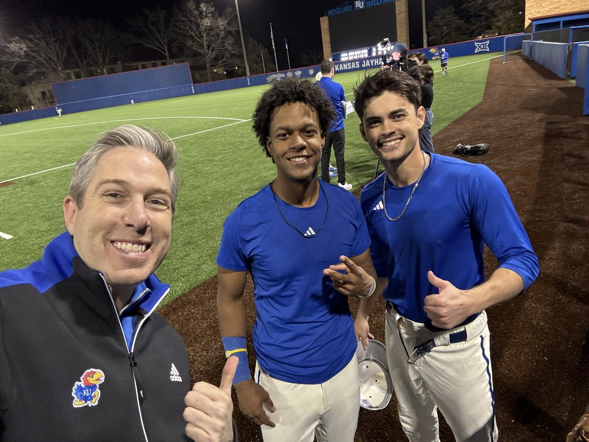 Brian Hanni (@bhanni) on Twitter photo How about these two 9th inning home run heroes from <a href="/KUBaseball/">Kansas Baseball</a>’s “Rock Chalk Walk-Off” on Home Opening Day.
In twenty years of doing KU baseball, that’s as impactful as I can remember a KU crowd ever being. A special shout-out to all the fraternity fellas that were raucous all How about these two 9th inning home run heroes from <a href="/KUBaseball/">Kansas Baseball</a>’s “Rock Chalk Walk-Off” on Home Opening Day.
In twenty years of doing KU baseball, that’s as impactful as I can remember a KU crowd ever being. A special shout-out to all the fraternity fellas that were raucous all