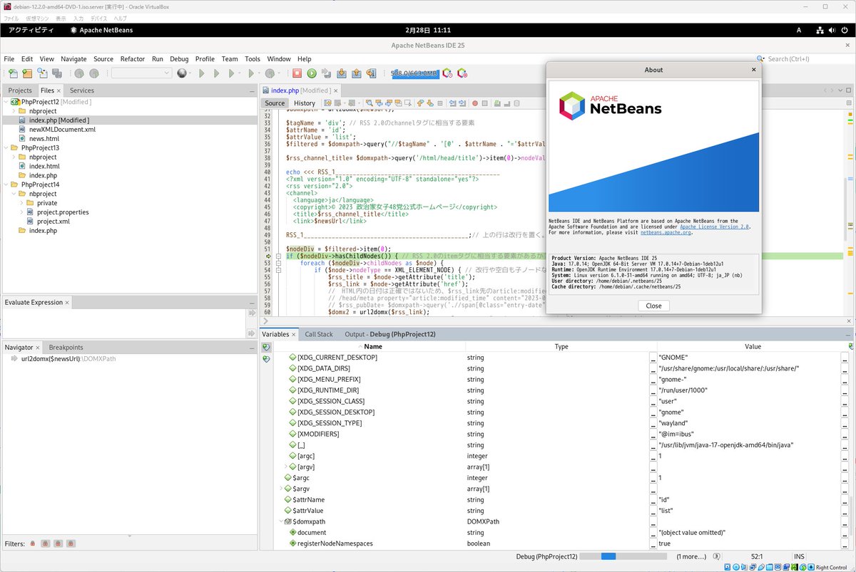kai_ri_0001's tweet image. 25は動いた。
#netbeans #debian #VirtualBox