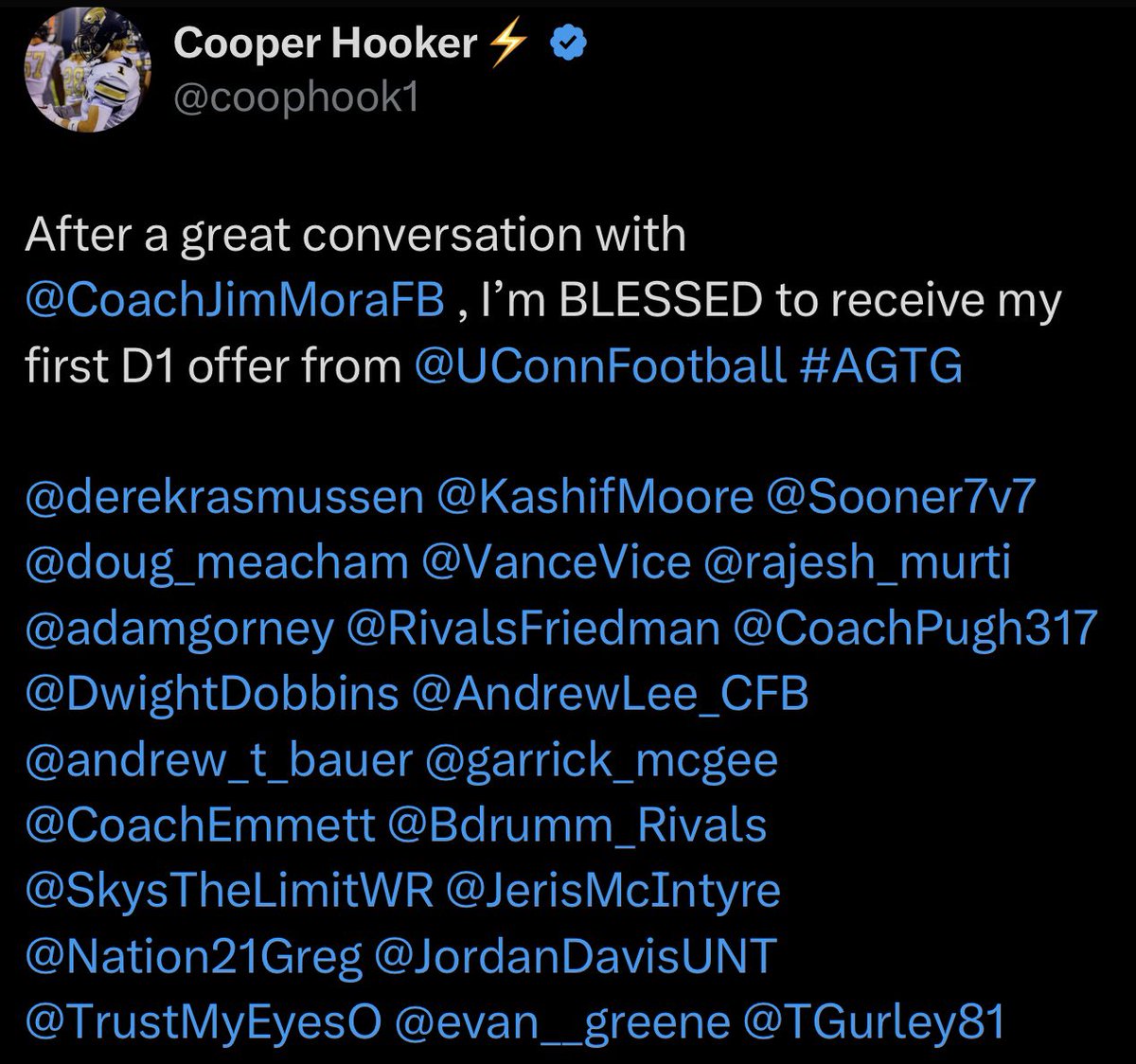 Tori Gurley (@tgurley81) on Twitter photo Congrats <a href="/coophook1/">Cooper Hooker⚡️</a> on the <a href="/UConnFootball/">UConn Football</a> offer!!! We get offers & results at Torigurley.com Sign Up Now!!! Congrats <a href="/coophook1/">Cooper Hooker⚡️</a> on the <a href="/UConnFootball/">UConn Football</a> offer!!! We get offers & results at Torigurley.com Sign Up Now!!!