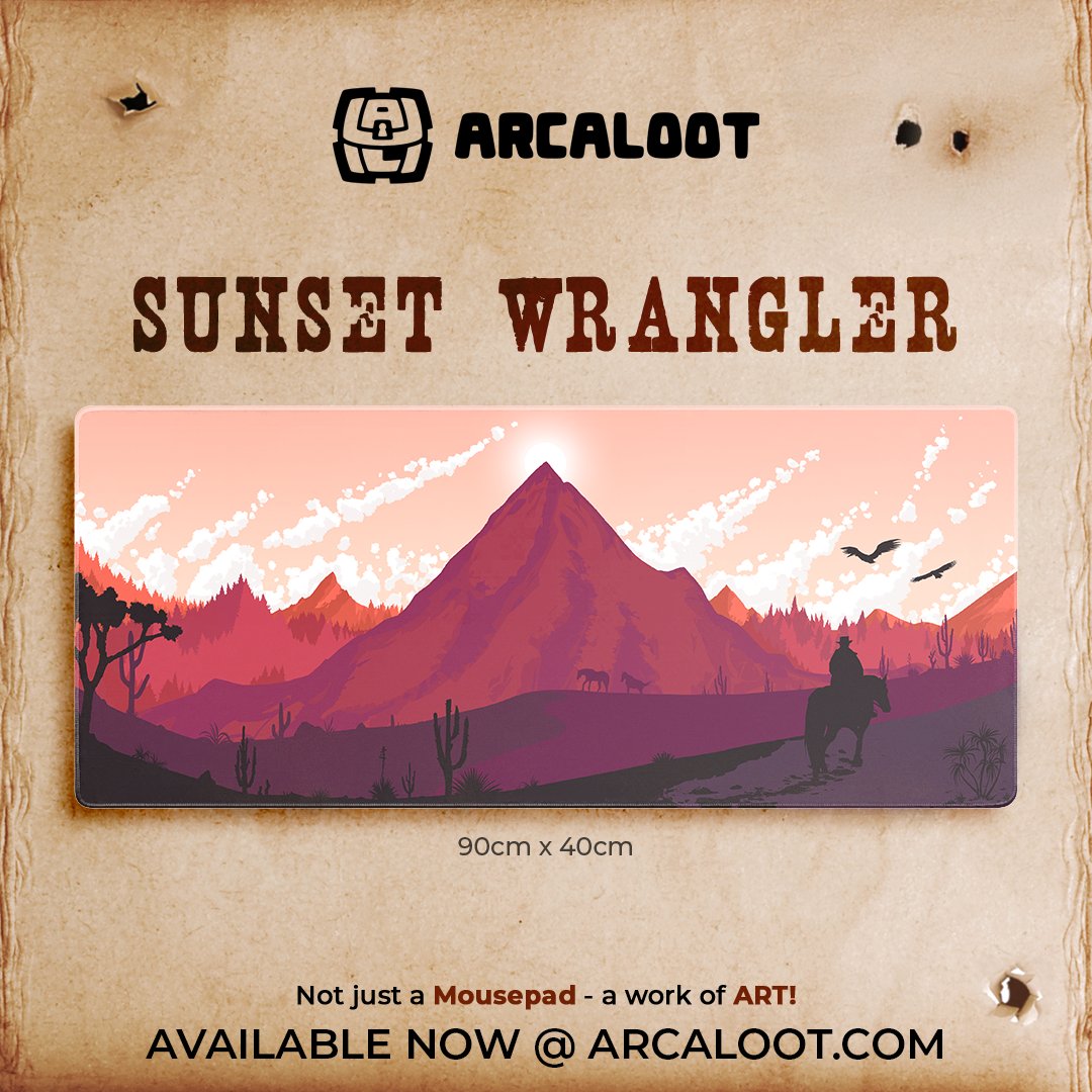 arcaloot's tweet image. Introducing Sunset Wrangler! #ArcaLoot

A dramatic silhouette of a lone cowboy ranger on horseback, set against the backdrop of a towering mountain peak in the Wild West. 🌵🤠🦅

Not just a mousepad – A work of art &amp;lt;3