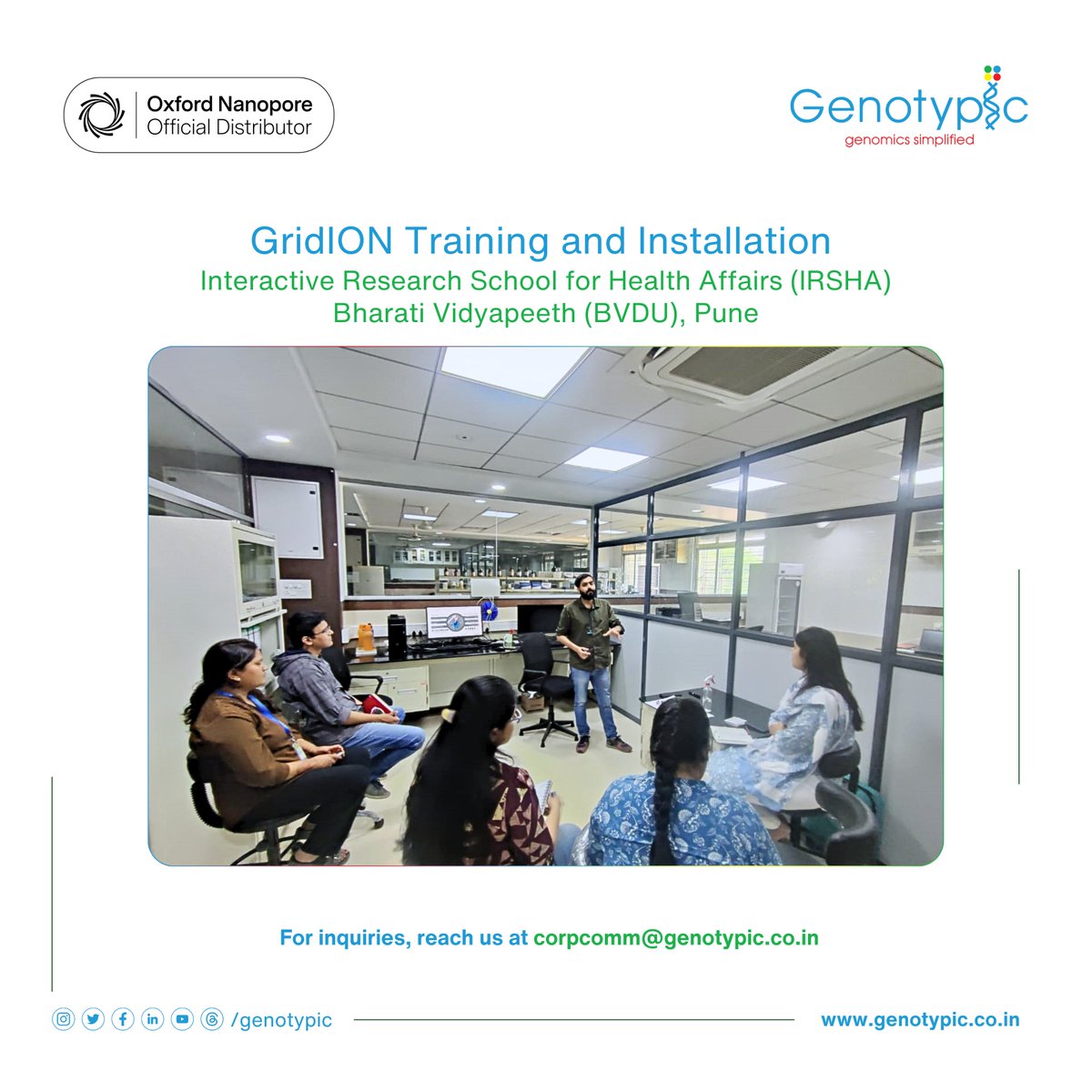 GenotypicTech's tweet image. 🚀 GridION at IRSHA, BVDU, Pune!

@GenotypicTech successfully installed &amp;amp; trained researchers on @nanopore GridION, unlocking real-time, high-throughput sequencing for advanced genomics.

🔍 Exciting Q&amp;amp;A wrapped up the session!
🔗 Learn more: genotypic.co.in/nanopore-distr…
