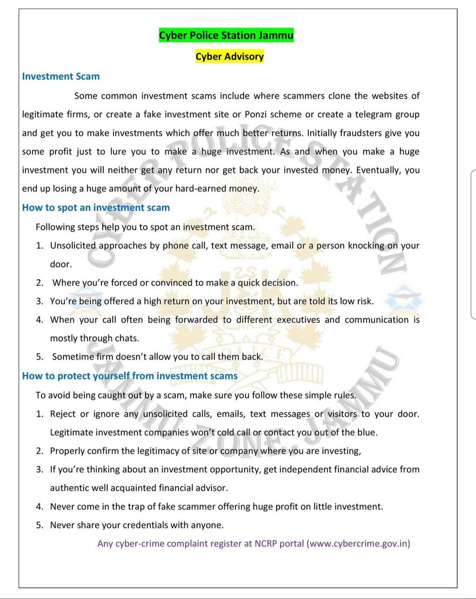 Be aware and stay safe.
<a href="/JmuKmrPolice/">J&K Police</a>
<a href="/ZPHQJammu/">Zonal Police Media Centre Jammu</a> 
<a href="/kameshwarpuri/">K Puri</a> 
<a href="/JAMMULINKS/">JAMMU LINKS NEWS</a>