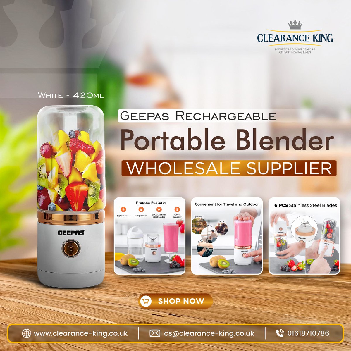 Clearancekinguk's tweet image. Geepas Rechargeable Portable Blender Wholesale Supplier

Buy Geepas Rechargeable Portable Blender - White - 420ml

For Order, Call at 0161 871 0786
Buy Online clearance-king.co.uk/arggle-1-7ltr-…

#Geepas #portableblender #RechargeableBlender #shopinuk #clearanceking #clearancesale