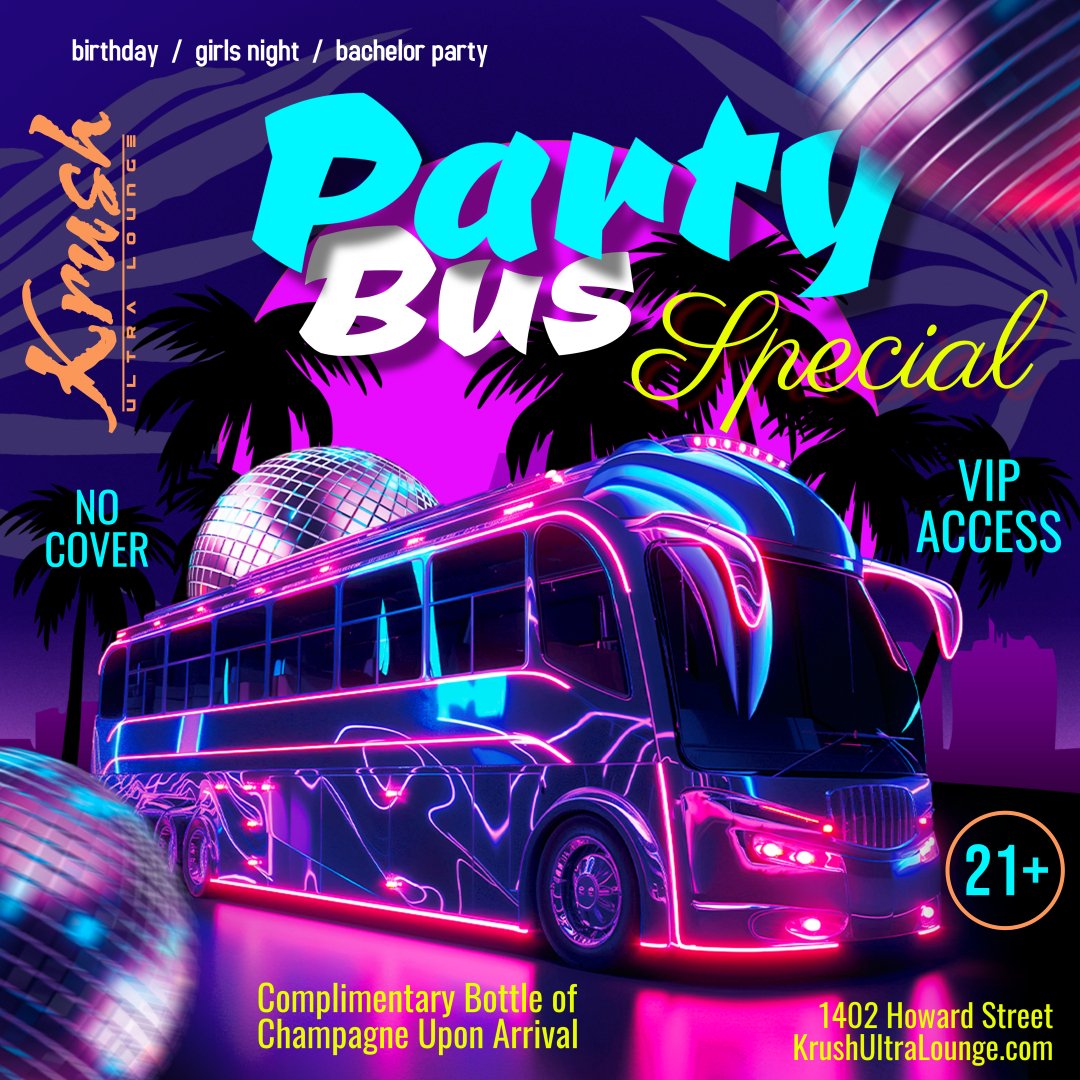KrushOmaha's tweet photo. With this warm weather we know the party buses are rolling! Make Krush one of your stops and receive free #VIP treatment with a complimentary bottle of champagne upon arrival! https://t.co/ACtLiLoket