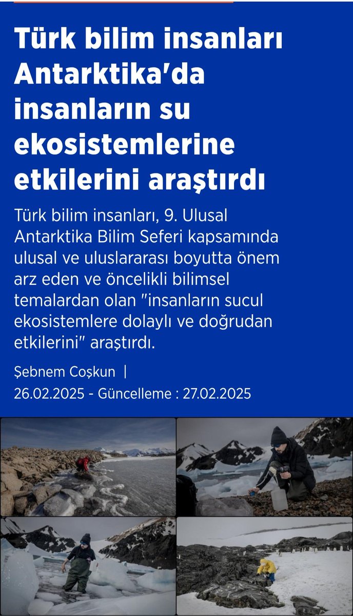 Araştırma Grubumuzdan Dr. Aydın Kaleli, TÜBİTAK Kutup-1001 programı kapsamında Antarktika'daki çalışmalarına devam ediyor. 👇
aa.com.tr/tr/antarktika-…

<a href="/istuniresmi/">İstanbul Üniversitesi</a>
<a href="/iusubilimleri/">İÜ Su Bilimleri Fakültesi</a>
<a href="/kaleliayd/">Aydın Kaleli</a>
<a href="/Akcaalanreyhan/">Reyhan Akçaalan</a>
<a href="/lati_koker/">latife demo</a>
<a href="/GozdeOzbayram/">Gozde Ozbayram</a>