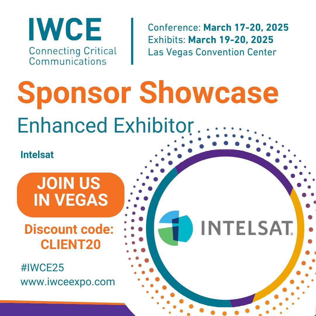 IWCEexpo's tweet image. Intelsat is Taking Critical Connectivity to New Heights at #IWCE25! 🚀

🗓️ Just 3 weeks left! Join 5,000+ industry leaders to see the future of critical connectivity.

Register now: spr.ly/6019I7Bwz

#SatelliteComms