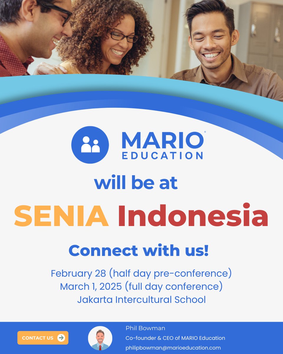 MARIO Education is heading to the SENIA Local Conference in Indonesia!

Feb 28 – Mar 1, 2025

We're excited to connect with educators to discuss inclusion, differentiation, and supporting diverse learners.

#MARIOEducation #SENIAIndonesia #InclusiveEducation #DiversityInLearning