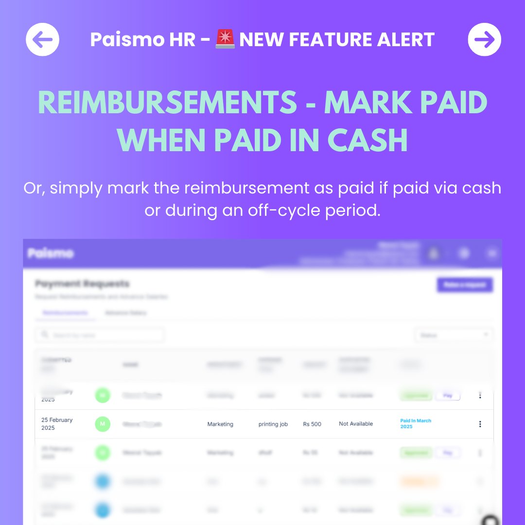 Introducing our latest feature, "Reimbursements - Connected with Payroll". Now you can easily approve and choose which payroll period to reimburse. Submit the reimburse request, select the payroll period to pay out the amount, or choose 'mark as paid' if it is paid out via cash.