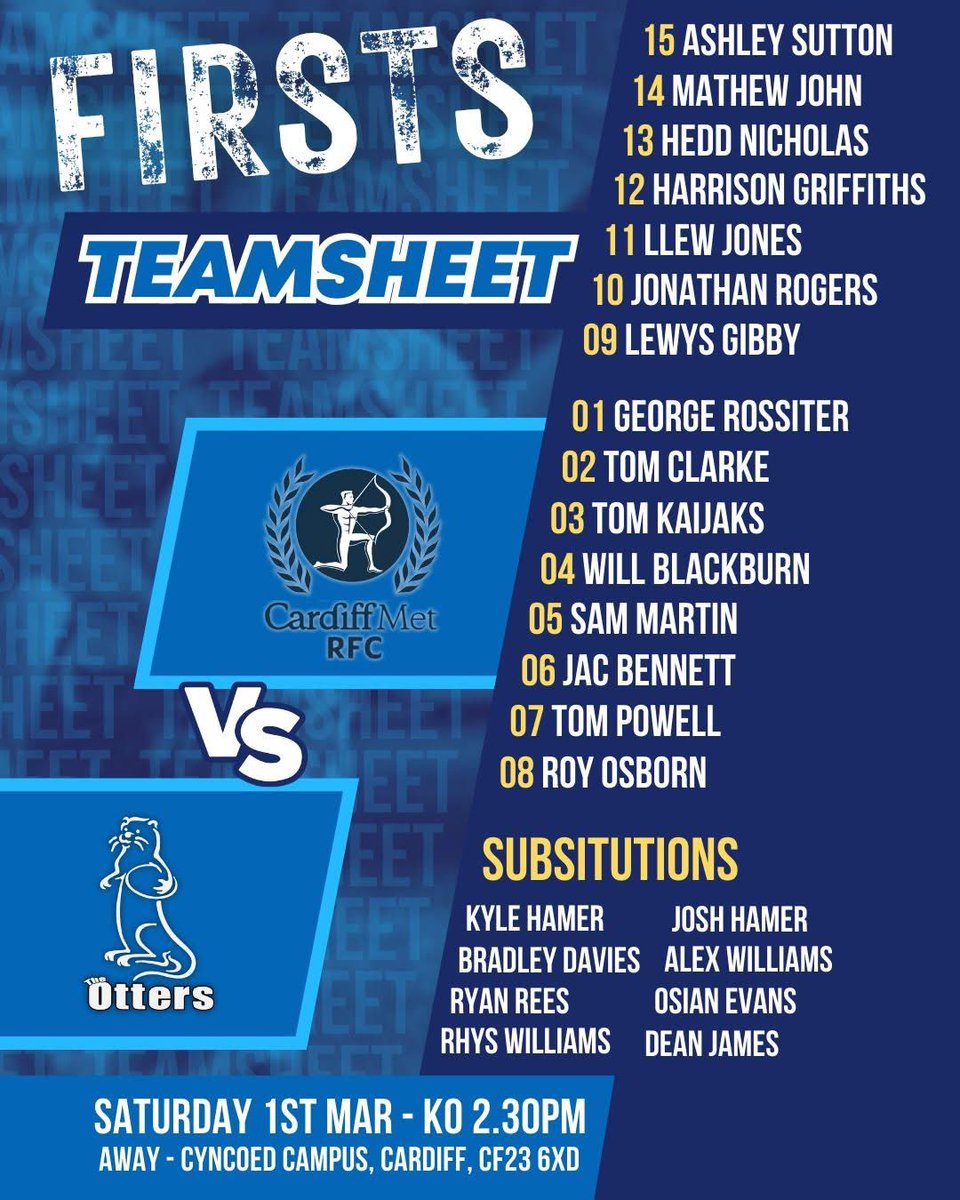 Team for tomorrows trip to <a href="/CardiffMetRFC/">Cardiff Met RFC</a>