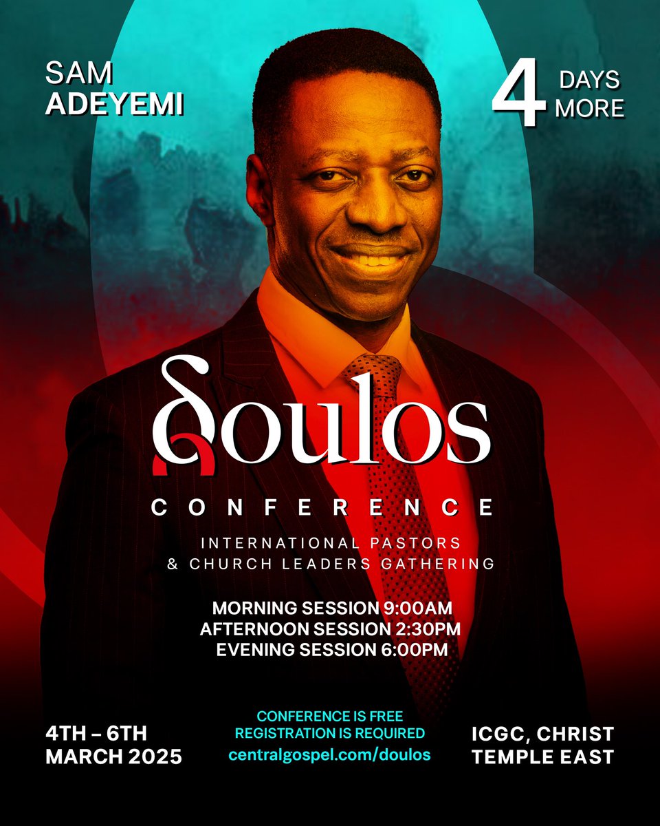 Pastors, Church leaders, Church workers, volunteers and everyone with a heart for God, we have 4 Days to the start of the life transforming experience at the Doulos Conference. Register today at centralgospel.com/doulos. 
See you there!!

#DoulosCNF
#WeAreICGC
