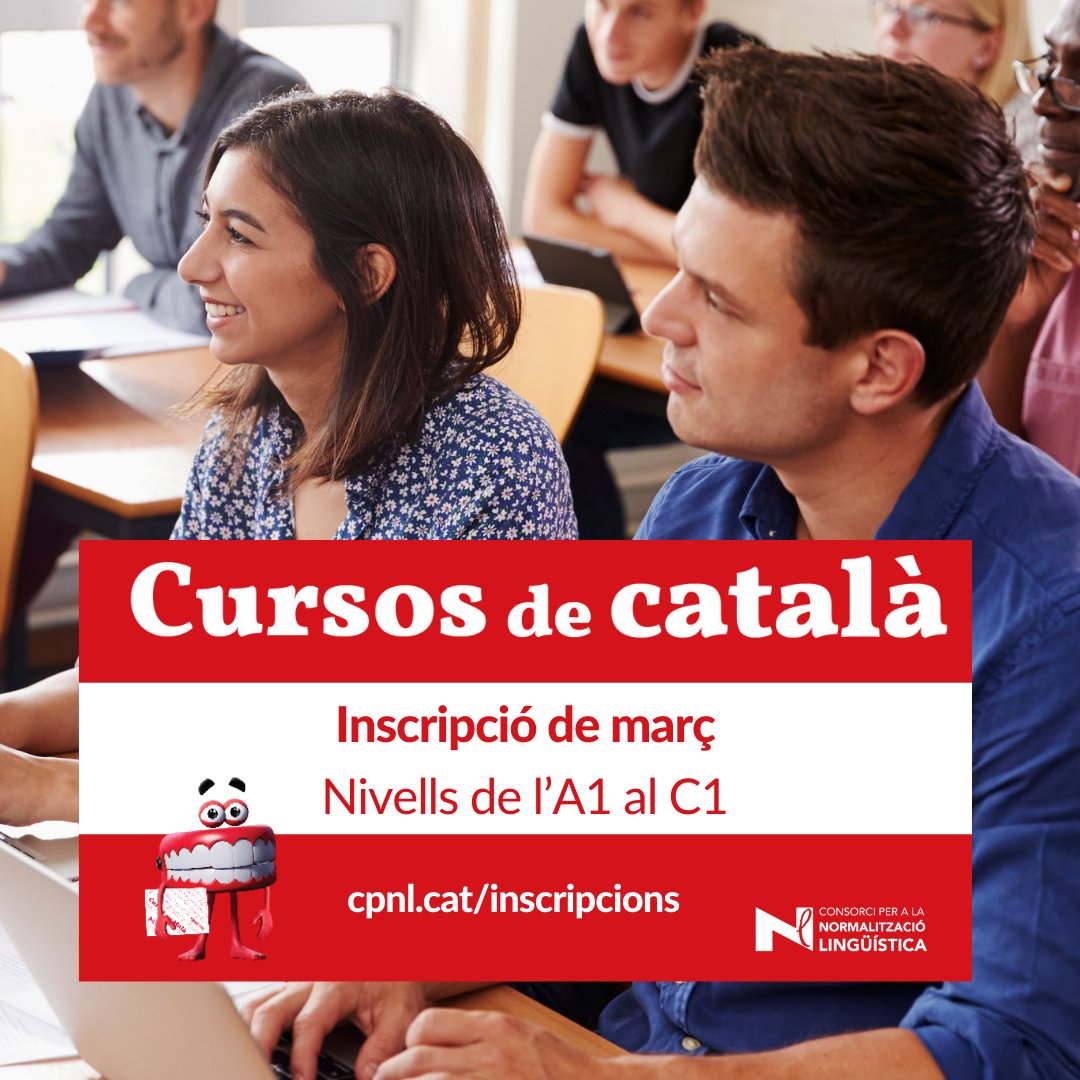 🔉Noves dates d'inscripció dels cursos de català:  

- Inscripció preferent: 25 de març
- Inscripció general: 26 i 27 de març

Acredita el teu nivell o demana una prova de nivell fins al 18 de març. 

Informació a inscripcions.cpnl.cat