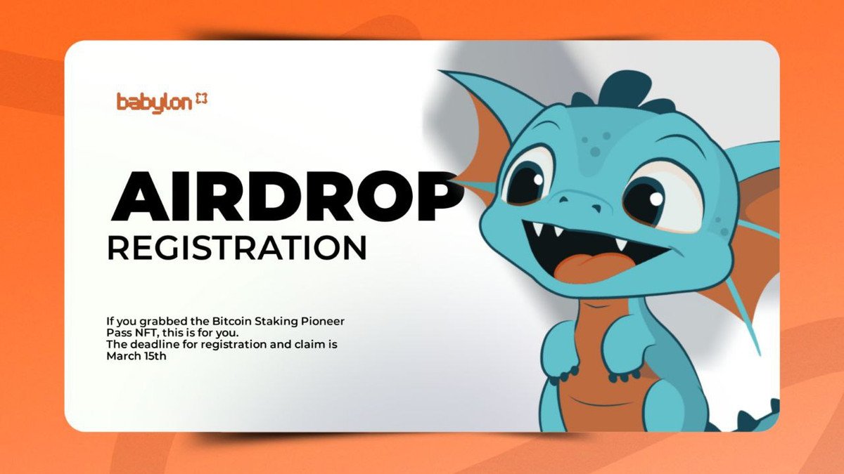 Remember grabbing the "Bitcoin Staking Pioneer Pass NFT" from <a href="/babylonlabs_io/">Babylon</a> a few months ago?

Well, you're eligible for the <a href="/babylonlabs_io/">Babylon</a> airdrop. Register now to secure your allocation for later.

The deadline to register your wallet and claim your allocation is March 15th.