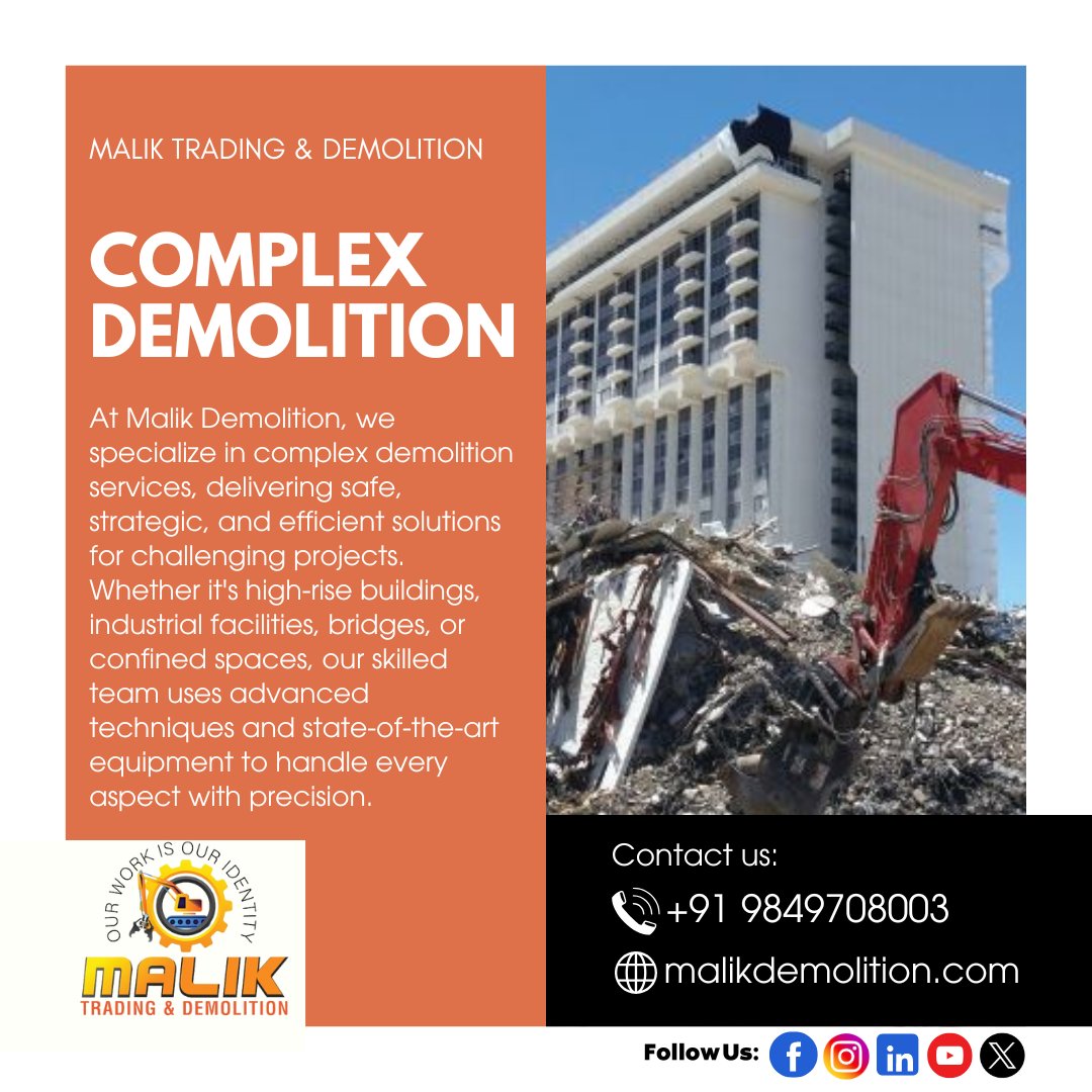 MalikDemoli96's tweet image. Tackle complex demolition projects with Malik Demolition! 🏗️💥
From high-rise buildings to industrial sites, we handle it all with precision.

#MalikDemolition #ComplexDemolition #IndustrialDemolition #HighRiseDemolition #DemolitionExperts #SafeDemolition #ConstructionSolutions