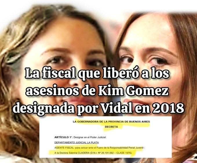 FiuSusy's tweet photo. Silvina Cladera.Los trolls de Bullrich salen a pedir renuncia de Kicillof,te cuento q #Cladera es la fiscal q dejó libre hace 25 días a los asesinos de la nena Kim Gomez. La designó M E Vidal en 2018 y la protege su entorno,el procurador interino Conte Grand,nombrado por Vidal https://t.co/9bqgTjaSij