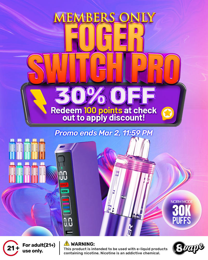 EightVape's tweet photo. 🚨 Members Only: Foger Switch Pro 30% OFF! 🚨
https://t.co/cxHfKh0KJz
Redeem 100 points at checkout for 30% off the Foger Switch Pro!
Hurry, offer ends March 2nd!
✔️ 30K puffs
✔️ Multiple colors available
Don’t miss out! 💨
#FogerSwitchPro #VapeDeals #8vape https://t.co/FpblLnwQAL
