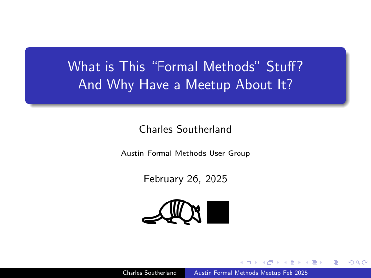 proidiot's tweet image. We had a great showing at the Austin Formal Methods Meetup last night! Already looking forward to the content we've got lined up for the next few months!