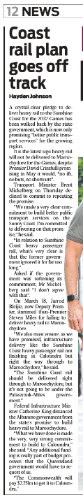 Jeffrey_Addison's tweet photo. The broken promise looks like it is firming up for the @LNPQLD no ifs, buts or maybe's Direct #SunshineCoast #rail to Maroochydore.
Was it an iron-clad lie?
Courier-Mail, p12 by Hayden Johnson
Appalling if true.
Another one-term wonder in the wings? https://t.co/mTykjYKGYY