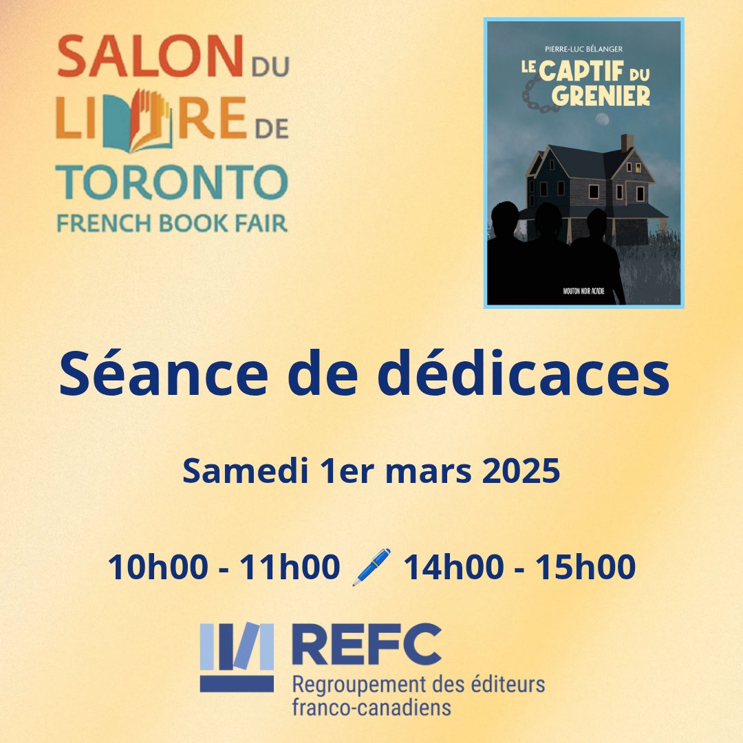 On se donne rendez-vous au <a href="/SalondulivreT/">Salon du livre de Toronto #SDLToronto</a>! 

<a href="/boutondoracadie/">Éditions Bouton d'or</a> #moutonnoiracadie
#refc 
#viedauteur
#lecaptifdugrenier
#projetatlantique