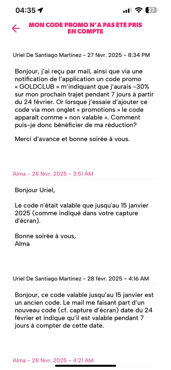 uridesm's tweet photo. Le problème ici étant que, les codes n’étant pas valables qu’une seule fois d’après votre service client, et les conditions n’étant pas claires, cela s’apparente à de la publicité mensongère. Par ailleurs, est-ce -30% ou -50% pour le niveau GOLD? @Heetch @dgccrf https://t.co/LKfxYx5zDZ
