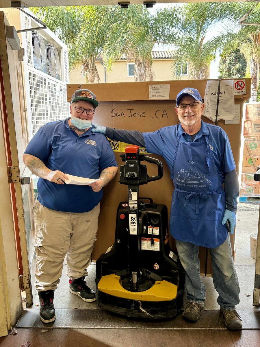 Meet our amazing volunteer, Chris, who makes our delicious soup every week. #tbt to when the kettle was delivered and it was the same size as Trish and Chris.