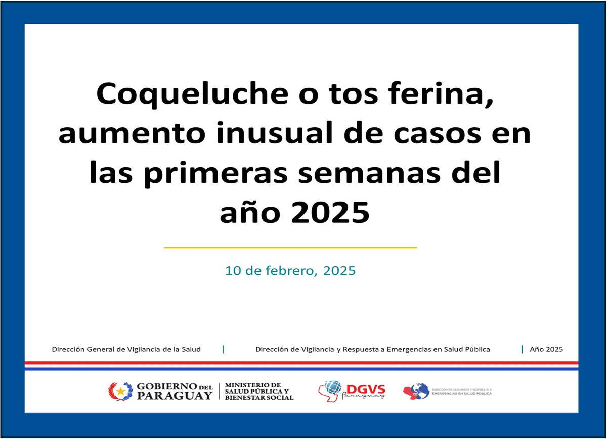 🚨 ¡Alerta de tos ferina🚨

📊 Aumento de casos en Colombia y otras regiones (Paraguay, México).

⚠️ Clave para  CLINICOS: Diagnosticar oportunamente, pero sobre todo prevenir (reforzar capacitación y alertas institucionales). 

⚠️ Clave: <a href="/INSColombia/">Instituto Nacional de Salud🇨🇴</a> , <a href="/MinSaludCol/">MinSalud Colombia 🇨🇴</a> , y
