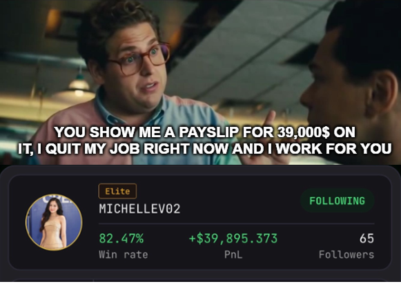 hopium_trade's tweet photo. Belfort who? I’m following Michelle now 🙏 https://t.co/8crXdodDBZ