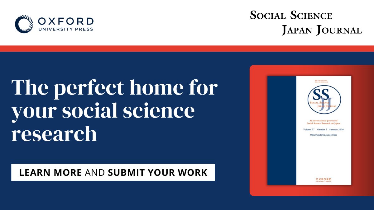OUP Social and Behavioural Sciences (@oupsocsci) on Twitter photo Do you have social science research focused on modern Japan? 🌏📖
<a href="/ssjj_jrnl/">Social Science Japan Journal</a> is the perfect home for your research! The journal publishes high-impact research across all social science disciplines and offers a fuss free submissions process.
Learn more: oxford.ly/3XgvTYA Do you have social science research focused on modern Japan? 🌏📖
<a href="/ssjj_jrnl/">Social Science Japan Journal</a> is the perfect home for your research! The journal publishes high-impact research across all social science disciplines and offers a fuss free submissions process.
Learn more: oxford.ly/3XgvTYA