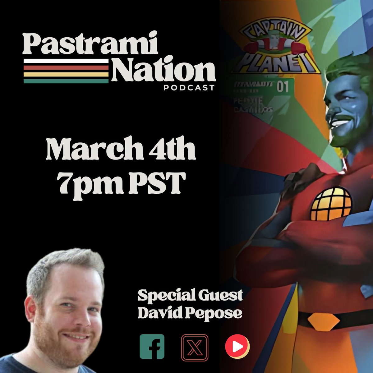 PastramiNation's tweet image. join Kevin and the gang as they welcome back David Pepose to talk about his latest series, Captain Planet! On Facebook, X, and YouTube! @peposed #davidpepose #captainplanet