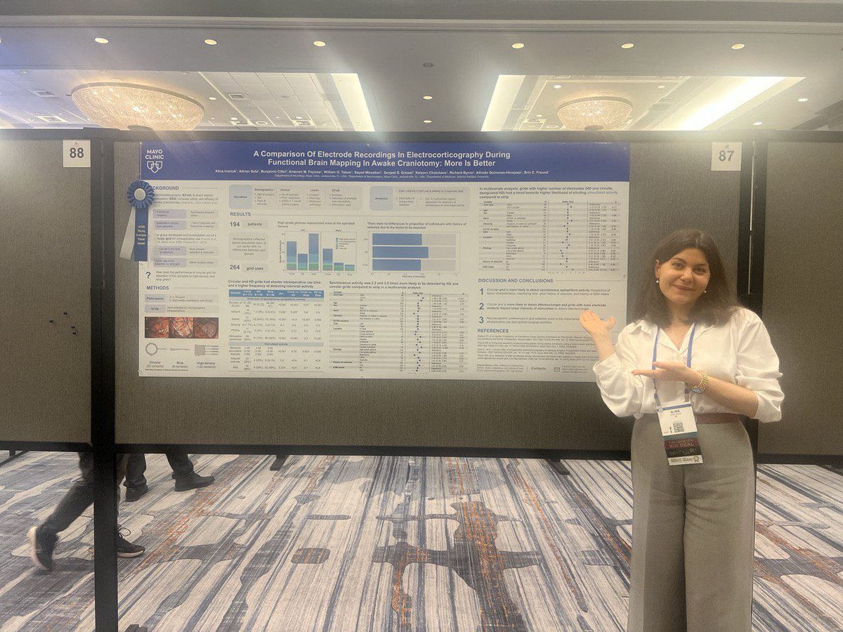 Alina Ivaniuk 🇺🇦 (@alinaivaniuk) on Twitter photo Reminder for everyone to stop by poster 87 at #ACNS2025 ! Should you come on Sat at 2-3 PM, I will meet you & tell more about importance of grid design for optimal ECOG recording ✨
P.S. I love how award ribbon color aligns with <a href="/MayoClinic/">Mayo Clinic</a> colors 🔵
<a href="/ACNS_org/">ACNS</a> <a href="/MayoFL_NeuroRes/">Mayo Clinic Neurology Residency in Florida</a> Reminder for everyone to stop by poster 87 at #ACNS2025 ! Should you come on Sat at 2-3 PM, I will meet you & tell more about importance of grid design for optimal ECOG recording ✨
P.S. I love how award ribbon color aligns with <a href="/MayoClinic/">Mayo Clinic</a> colors 🔵
<a href="/ACNS_org/">ACNS</a> <a href="/MayoFL_NeuroRes/">Mayo Clinic Neurology Residency in Florida</a>