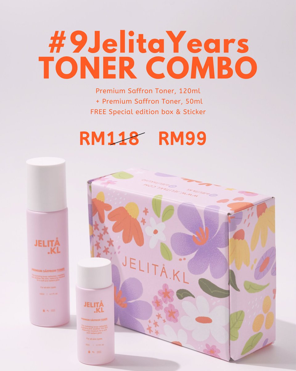 Finally, the wait is over! 

Premium Saffron Toner Special Edition kini dalam saiz 50ml—senang dibawa, perfect untuk first-time users! 💜 

Cepat grab sebelum habis! 

Purchase through HQ &amp; Official #JelitaGang Resellers ✨