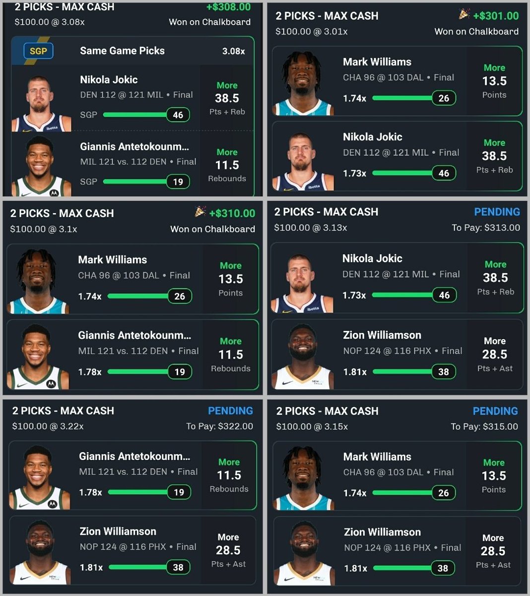 Mattplayerprops's tweet photo. FREE LIFETIME VIP to someone who 𝗟𝗜𝗞𝗘𝗦 
ANOTHER CLEAN SWEEP 🧹🧹 +12.69U

Giannis Antetokounmpo O11.5 rebs ✅
Nikola Jokic O38.5 pts+rebs ✅
Mark Williams O13.5 points ✅
Zion Williamson O28.5 pts+asts ✅

JOIN ON LIMITED TIME 50% DEAL 👀⬇️
https://t.co/1QIjbLmKad

SHOW ME THOSE WINNING SLIPS 💰

Absolutely sweat free sweep 🧹
Reads went perfectly as planned and they all soared over with ease!

If you're not in the discord yet, you need to re-assess your relationship with money. Come join the best community out there and cash with us NOW. 🤝

#Prizepicks #NBA #GamblingTwitter