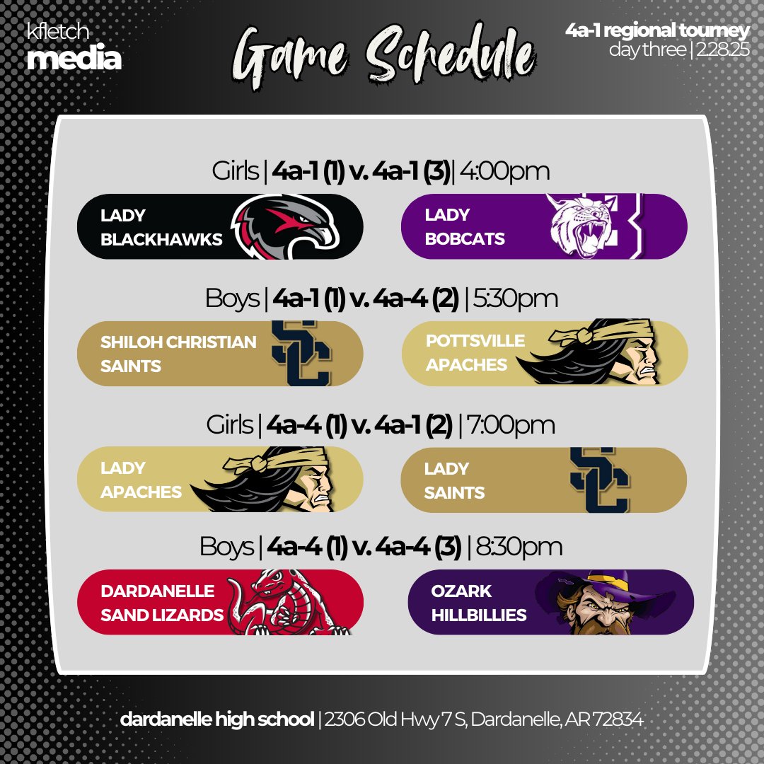 kayla_fletch's tweet photo. Path to Hot Springs continues at Regionals across the state.

Here are the day three schedules for the 4a-1 through 4a-4 regionals.

Share with your people! 💥🏀 https://t.co/q9fycpcSuf