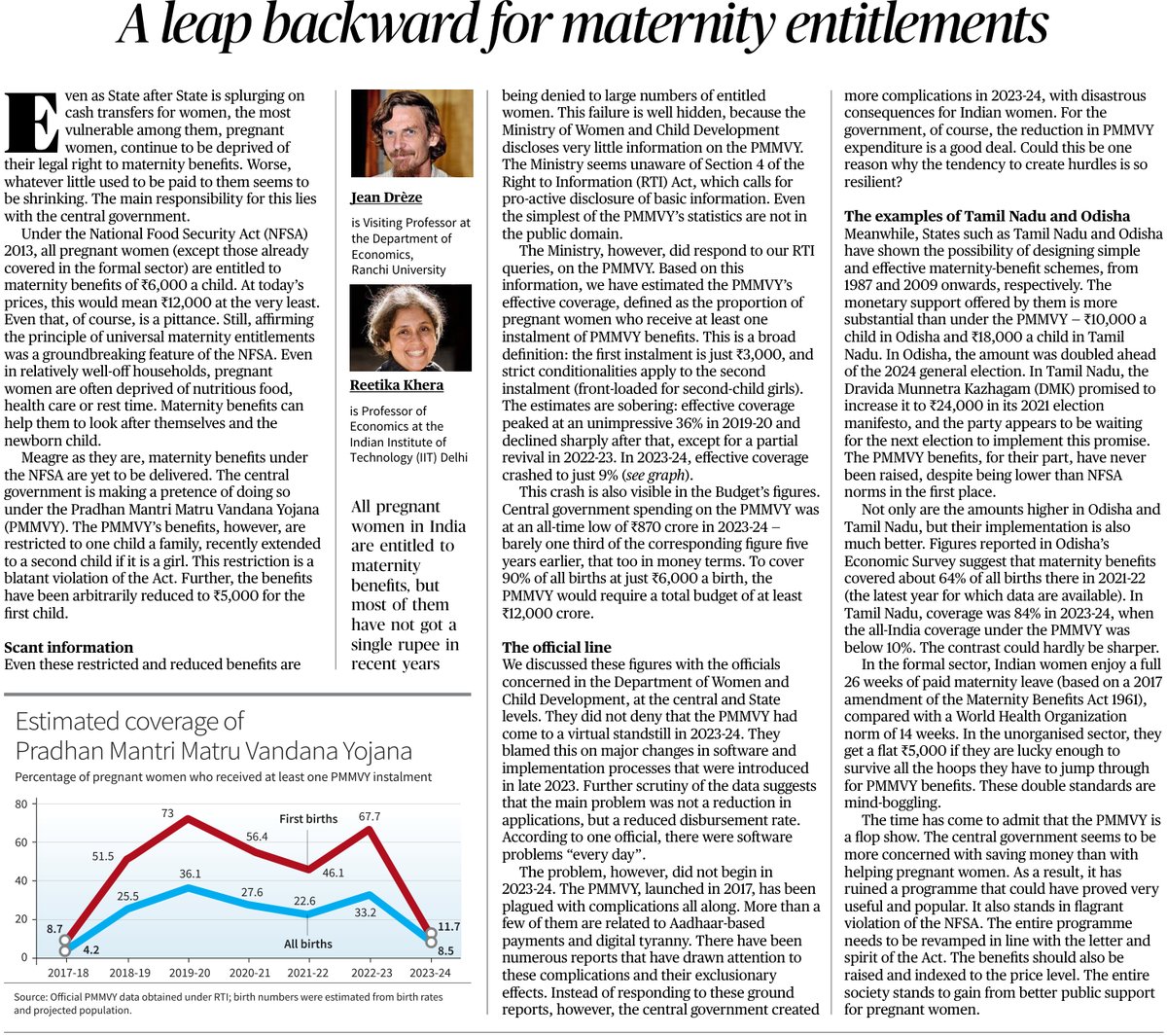 roadscholarz's tweet photo. 2/2 "In the formal sector, Indian women enjoy a full 26 weeks of paid maternity leave. In the unorganised sector, they get Rs 5,000 flat if they are lucky enough to manage all the PMMVY hoops and loops. These double standards are mind-boggling." https://t.co/77qHR7m4xg