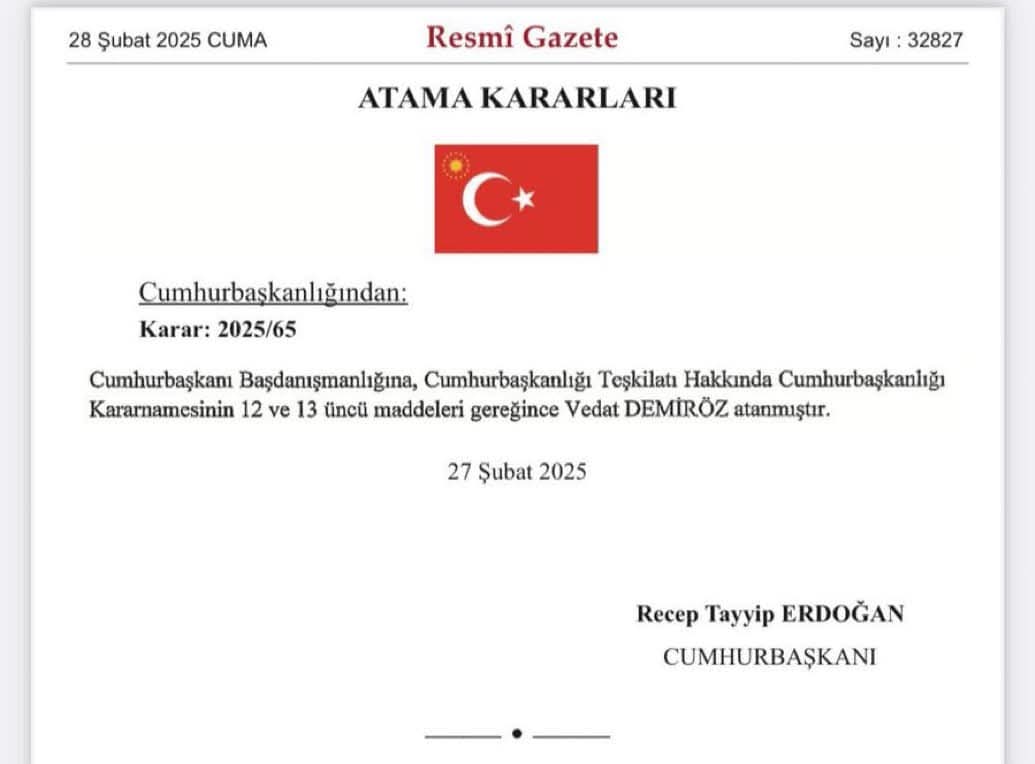 Cumhurbaşkanımız Sayın <a href="/RTErdogan/">Recep Tayyip Erdoğan</a>’ın tensipleriyle Cumhurbaşkanı Başdanışmanı olarak atanan 
Kıymetli hemşehrimiz MYK üyesi Bitlis Milletvekilimiz 
Sayın <a href="/vedatdemiroz/">Vedat Demiröz</a>’ü 
En içten ve samimi duygularımla kutluyorum.

Hayırlı olsun.🇹🇷