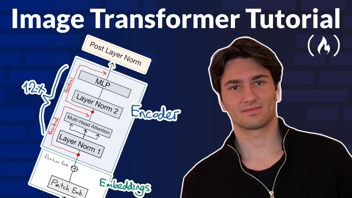 freeCodeCamp's tweet image. A Vision Transformer is a powerful AI model that processes images via the same self-attention techniques used in Natural Language Processing.

And in this course, you&apos;ll learn how to build one from scratch.

You&apos;ll learn about image preprocessing, patch embeddings,…