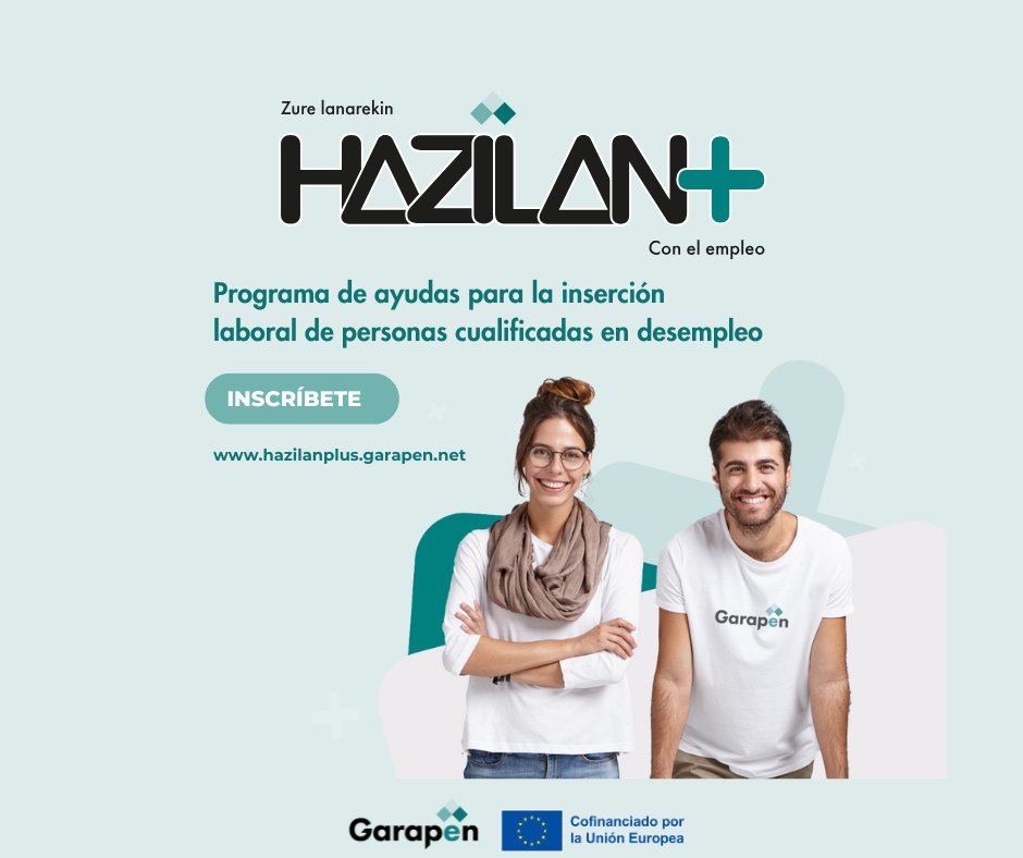¿Buscas empleo? Si posees un título de grado medio, superior o universitario, HAZILAN+ te ofrece:
🤝🏽Acompañamiento integral y personalizado
📲Desarrollo de habilidades personales y profesionales
👩🏽‍💻Prácticas reales en empresa
Conoce más en hazilanplus.garapen.net