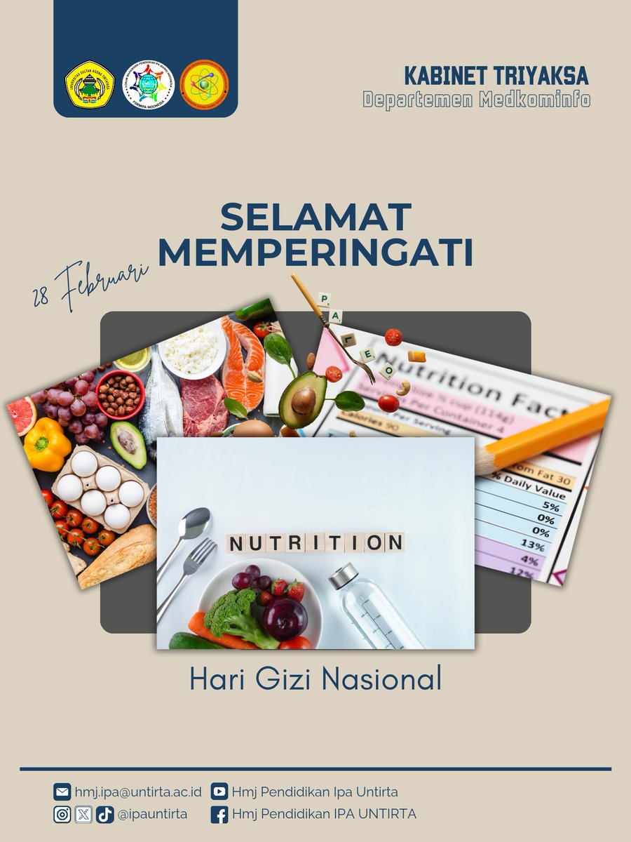 ✨[SELAMAT MEMPERINGATI HARI GIZI NASIONAL]✨

Selamat Hari Gizi Nasional 2025! 🥗💫 Yuk, makan enak tapi tetap sehat. Ingat, tubuhmu butuh perhatian juga! 💪

28 FEBRUARI 2025
_______________________
#KabinetTriyaksa
#HMJIPA2025
CINTA ALAM🌱
BANGUN GENERASI👭👬
MAJUKAN NEGERI🌏