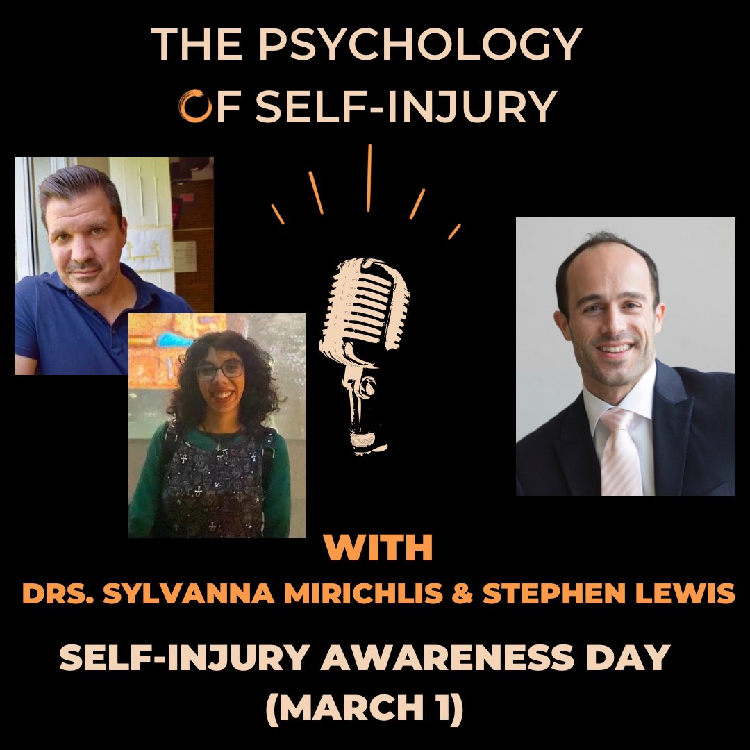 New episode of #ThePsychologyOfSelfInjury podcast available tonight at 12am CST/1am EST!  <a href="/m_sylvanna/">Dr Sylvanna Mirichlis</a> from <a href="/CurtinUni/">Curtin University</a> + <a href="/SPLewisPhD/">Stephen P. Lewis</a> from <a href="/sioutreach/">SiOS</a> &amp; <a href="/uofg/">University of Guelph</a> talk all things #SelfInjuryAwarenessDay (March1)!#NSSI #selfinjury 

Listen at bit.ly/3xFd6qo