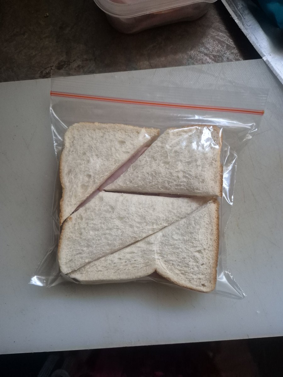 CeridwenLong's tweet photo. My son likes pranks. So, in retaliation for the endless plastic spiders hidden in my bed, this is how he got his sandwich yesterday. I regret nothing. https://t.co/pCwiJROt6B
